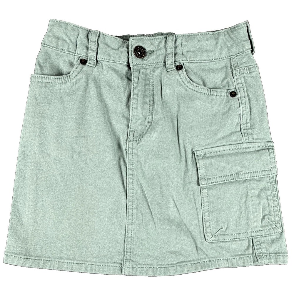 Lucky Brand Skirt Girls 7 Green Denim Cargo Pockets Button Casual Summer